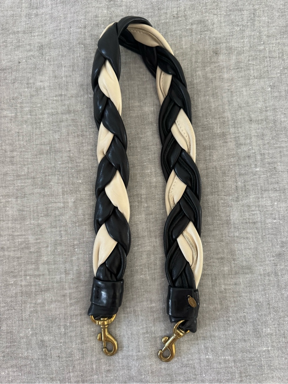 Clare V Braided Black and Cream Leather Strap
